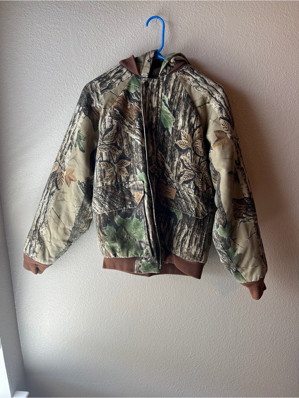 Vintage camo jacket duxbak men’s hunting camping hoodie zip up size medium
